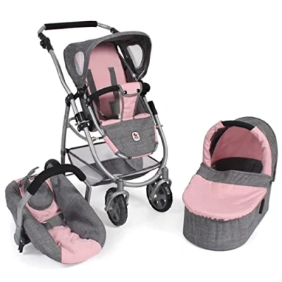 Afbeelding van BAYER CHIC 2000 Combi Poppenwagen 3 IN 1 EMOTION ALL Melange grijs roze