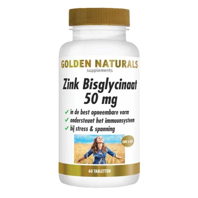 Afbeelding van Gratis Verzending: 2x Golden Naturals Zink Bisglycinaat 50mg Vegan 60 tabletten
