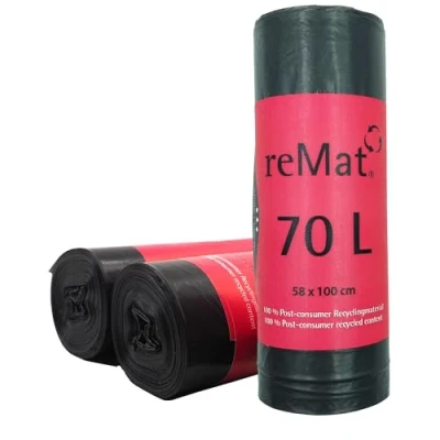 Afbeelding van reMat Afvalzakken 70l gemaakt van 100% Post Consumer Afval (PCR), 10 per Rol, Scheurvast, Geurloos, Ideaal voor inzameling Restafval of Recyclebare Materialen