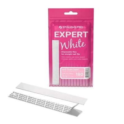 Afbeelding van STALEKS PRO Expert 20 wegwerp nagelvijlen met zachte schuimbasis, zelfklevend, wit, 30 stuks (korrel 180)