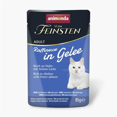Afbeelding van 24x85g Animonda Vom Feinsten Adult Raffinesse in gelei rijk aan kip met zalm natvoer voor katten