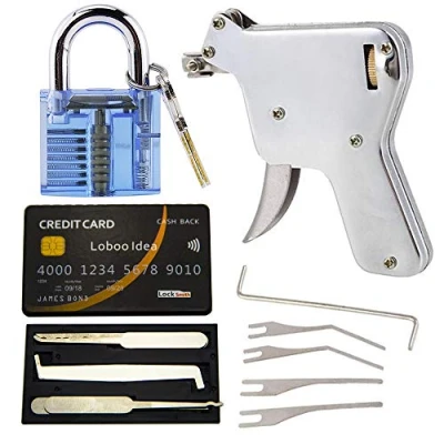 Afbeelding van Loboo Idea Lock Pick Gun met Credit Card Picking Tool Kit en Blue Padlock Slotenmaker Door Opener (UP)