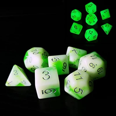 Afbeelding van Bescon Glowing Polyhedral RPG Dice Set Luminous Jade, Glow in Dark Poly of 7, DND Role Playing Game