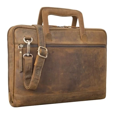 Afbeelding van STILORD &#039;Pierce&#039; Laptoptas Leer met Handvat Vintage Business Bag voor 13,3&#039; MacBooks Leren Aktetas A4 Documenten Mannen Vrouwen Zakelijke Messenger Echt Leer, Kleur:vinto bruin