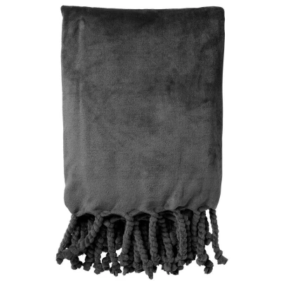 Afbeelding van Dutch Decor FLORIJN plaid 150 x200 cm grote fleece met flosjes Charcoal Gray antraciet