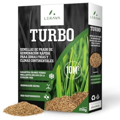 Afbeelding van LERAVA® TURBO graszaad met snelle kieming 10m² voor koude gebieden schaduw heldergroene kleur, resistent dat snel ontkiemt doorzaaien &#039;Made in Italy&#039;