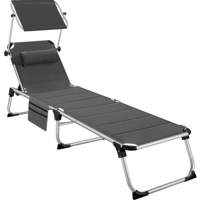 Afbeelding van tectake® Ligbed Lorella gestoffeerd, inklapbaar grijs 220 x 60,5 34 cm, met zijvak