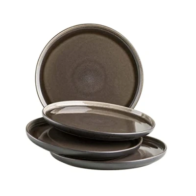 Afbeelding van MÄSER Serie Niara, moderne dessertborden set voor 4 personen in spannende vintage look, kleine borden van keramiek, steengoed, grijs/zwart