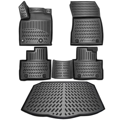 Afbeelding van ELMASLINE 3D rubberen matten &amp; kofferbakmatset voor Nissan Qashqai (J12) 2021 2024 onderste laadvloer, past niet in E Power, accessoires kofferbakmatten