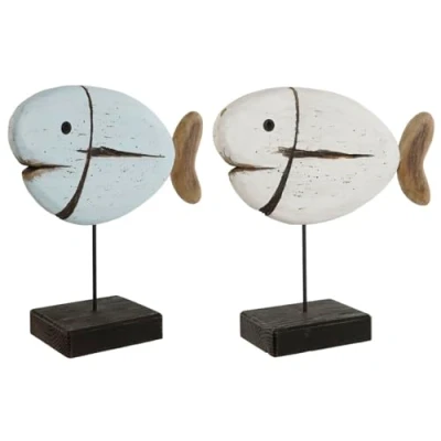 Afbeelding van Decoratieve figuren Home ESPRIT Wit Natuurlijk Vis Verouderde afwerking (2 Stuks)