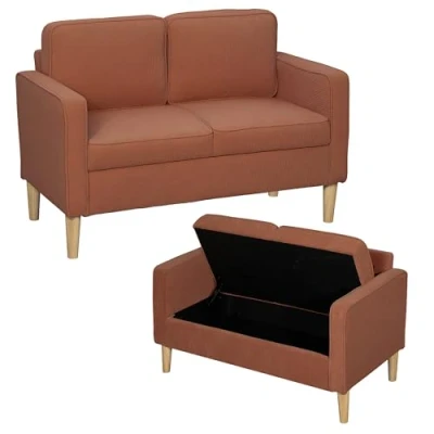 Afbeelding van HOMCOM Sofa 2 Sitzer klein Couch mit Armlehne, Stauraum, modern Polstersofa Cordoptik, Holzbeine, Kissen, Loungesofa für Wohnzimmer, Schlafzimmer, 117 x 63 79 cm, Rosa