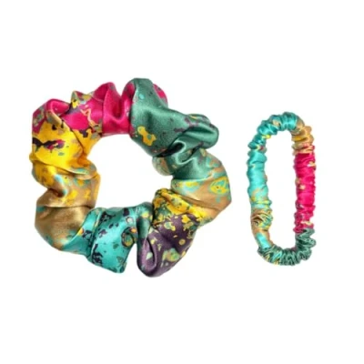 Afbeelding van 100% pure 19 momme moerbeizijde scrunchies zachte slapende haarbanden haar frindly zijden brokaat paardenstaarthouders voor vrouwen en meisjes (1 cm+4 cm)