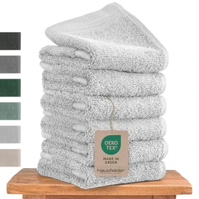 Afbeelding van Hausfelder Premium gastendoekenset met ophanglussen, 100% katoen, Oeko Tex gecertificeerd, kleine handdoeken, zacht, absorberend, lichtgrijs, 6 50 x 30 cm