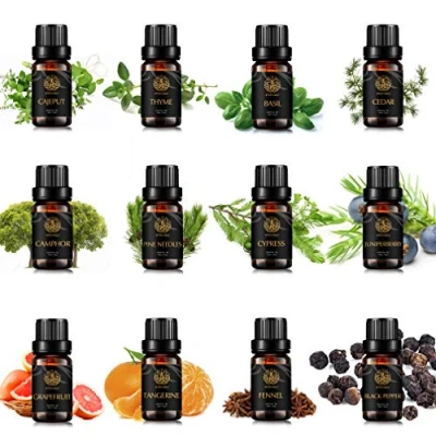 Afbeelding van Top 12 therapeutische kwaliteit etherische oliën set, 100% pure olie kit voor diffuser, aromatherapie set diffuser ceder, cipres, dennennaald, kamfer, grapefruit,