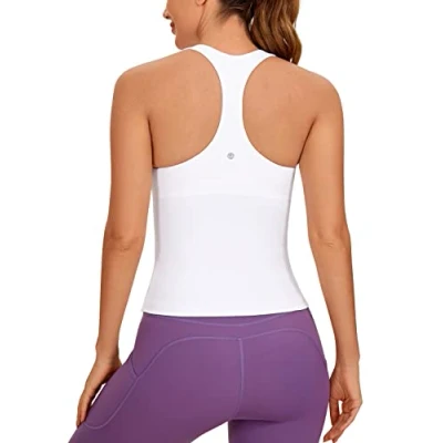 Afbeelding van CRZ YOGA Vrouwen Workout Tank Tops met Ingebouwde BH Racerback Atletische Top Longline Sport wit M