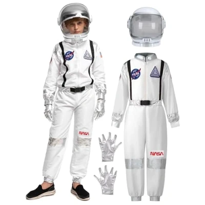 Afbeelding van Spooktacular Creations Astronautenkostuum, uniseks, zilver, strepen, pilotenkostuum, Halloween, klein (5 7 jaar)