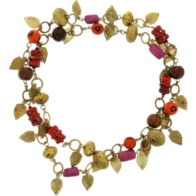 Afbeelding van Behave Lange goud kleurige ketting met blad vormige hangers en kralen