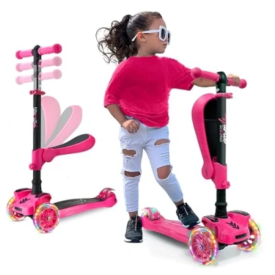 Afbeelding van Hurtle Kinderstep, 3 wiel Step, Opvouwbare Scooter met Verstelbare Hoogte, Antislip Platform, LED Verlichte Wielen, Step voor Meisjes/Jongens van 2 tot 12 Jaar