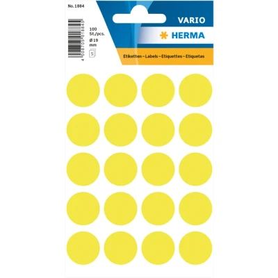 Afbeelding van HERMA Etiket 1884 rond 19mm fluor geel 100stuks