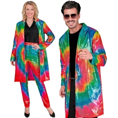 Afbeelding van Widmann Hippie Kostuum Pailletten Jas Tie Dye Multicolor Small / Medium Carnavalskleding Verkleedkleding