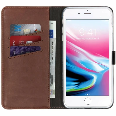 Afbeelding van Apple iPhone 8 Plus Hoesje Echt leder Selencia Bookcase Bruin Telefoonhoesje
