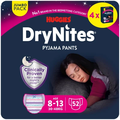 Afbeelding van DryNites luierbroekjes meisjes 8 tot 15 jaar (27 57 kg) 52 stuks extra voordeel