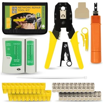 Afbeelding van BLOSTM 9 delige netwerkgereedschapset netwerkinstallatie en reparatieset, Inc. RJ45 koppeling, netwerkkabeltester, ethernet krimpgereedschap, ponsgereedschap, kabelbinders meer voor thuis