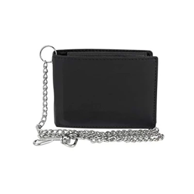 Afbeelding van LEAS Biker portemonnee heren extra dun met RFID bescherming, ketting en klep, plat in echt leer, liggend formaat, zwart, 11,5x9cm, Klassiek