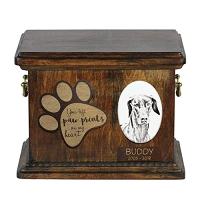 Afbeelding van Art Dog Custom Memorial Urn Handgemaakt Koud Gegoten Bronzen Portret op Berken Basis met Gepersonaliseerde Keramische Plaat 8,3x11,4x8,7 Doberman niet bijgesneden