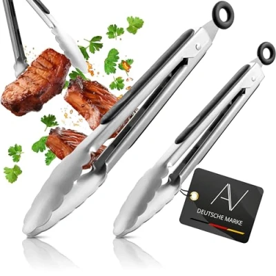 Afbeelding van Barbecuetang, keukentang van roestvrij staal, set 2 kooktangen, siliconen serveertang, multifunctionele tang voor koken en grillen zwart