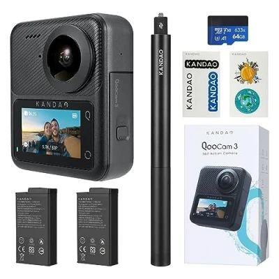 Afbeelding van KanDao QooCam 3 Actiecamera, Reis Combo, 5.7K 62MP Foto 60fps Foutloze 360 Videocamera, Dual 1/1.55&quot; Sensoren Beter voor Nachtopname Reiscamera, Waterdicht, Stabilisatie