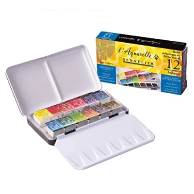 Afbeelding van Sennelier Aquarel tin metaal 12 halve kant zakset