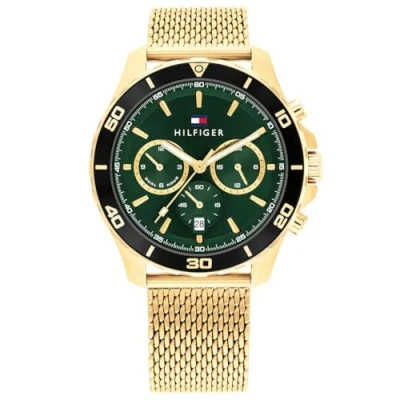 Afbeelding van Tommy Hilfiger Chronograaf goldcoloured/green, Heren, Maat: One Size, Gold coloured/green