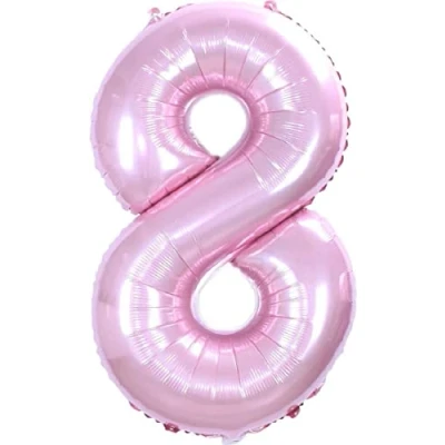 Afbeelding van Folie Ballon Cijfer 8 Jaar Roze 36Cm Verjaardag Folieballon Met Rietje
