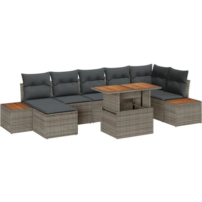 Afbeelding van vidaXL Tuin Sofa Set van 8 Grijs Rattan, Polyester Eettafel