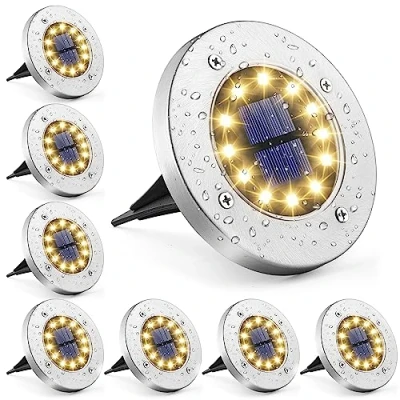Afbeelding van GIGALUMI Buitenverlichting op zonne energie, 12 leds, 8 stuks, vloerlampen, wit, roestvrij staal, waterdicht, voor buiten, tuin, terras, gazon, binnenplaats, loopbrug