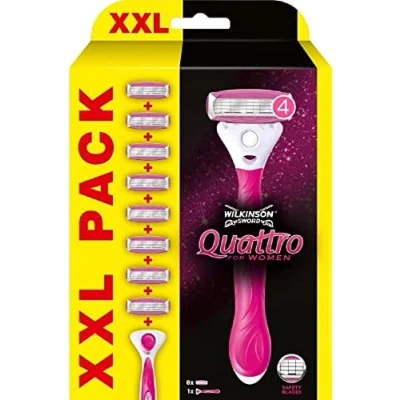 Afbeelding van Wilkinson Sword Quattro for Women Scheermes Voordeelverpakking XXL Navulmesjes 8 stuks met Houder