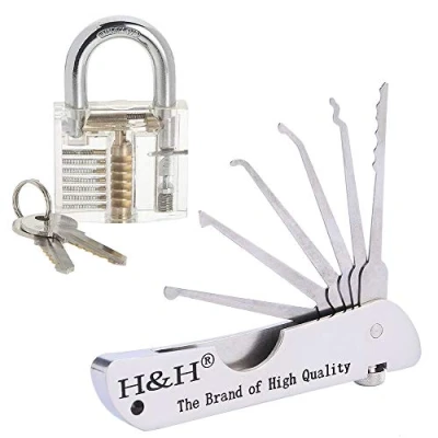 Afbeelding van Loboo Idea Transparant oefenhangslot en draagbaar opvouwbaar snelopener lockpick tool voor lockpicking, beginnende professionele slotenmakers