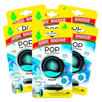 Afbeelding van Arbre Magique Pop Auto luchtverfrisser, vaste oceaangeur, delicate en frisse geur, houdt tot 30 dagen, Italiaans design, verpakking van 6 stuks