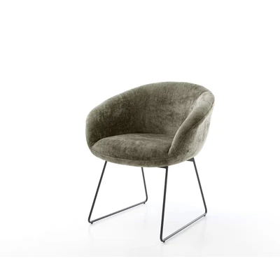 Afbeelding van DELIFE Eetkamerstoel Vinka Flex met armleuning chenille olijfgroen slipframe zwart pocketveer kern