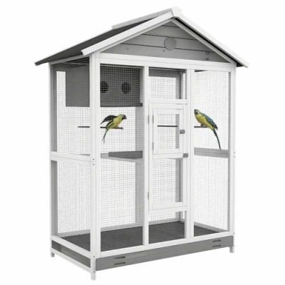 Afbeelding van PawHut vogelkooi parkiet met 4 zitstokken, vogelboer uitschuifbare vloerbak voor binnen en buiten, vogelhuis kanaries, sparren, 112 x 68 154 cm