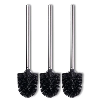 Afbeelding van Schramm® 3 pack wc vervangingsborstels zwarte borstelkop RVS handvat gepolijste individueel vervangbare borstels
