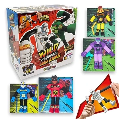 Afbeelding van Sbabam, Funny Box Wild Warriors ninja Arms, speelgoed voor kinderen aan de krantenkiosk, robotspeelgoed met verwisselbare maskers en wapens, krijgers, armen benen uittrekbaar 25 cm, 2 stuks