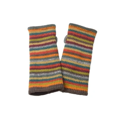 Afbeelding van Pachamama Vrouwen Wol Hand Polswarmers Fleece Gevoerd Handgebreide Streep Veelkleurige One Size Handgemaakte Thumbslot Thermische Extra Warm Fair Trade