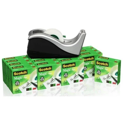 Afbeelding van Plakband Scotch Magic 819 19mmx33m mat + plakbandhouder zilver 16 rollen