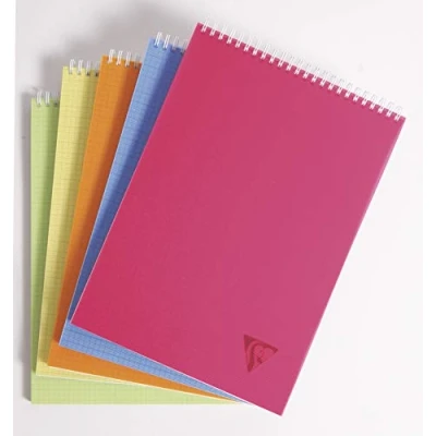 Afbeelding van Clairefontaine 328635C Collectie Linicolor Fresh Set van 5 aan kop gebonden Spiraalblok A4 21x29,7cm 160 Uitscheurbare Pagina&#039;s kleine ruiten 90g Wit Papier polypropyleen kaft Willekeurige Kleur