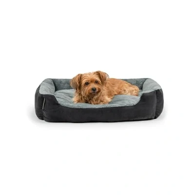 Afbeelding van lionto Hondenbed met omkeerbaar kussen en anti slip onderkant, stevig huisdierenkussen diepe instap voor honden katten, (L) 75x60 cm, knus hondenkussen, grijs/zwart