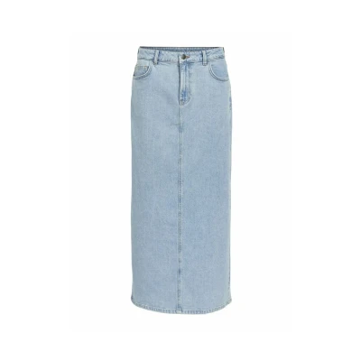 Afbeelding van Object Maxirock Jeans Maxirok, Dames, Maat: XS, Light blue denim