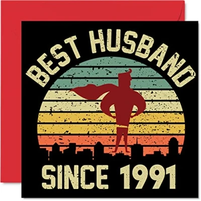 Afbeelding van 32e verjaardagskaart voor echtgenoot van vrouw beste sinds 1991 I Love You Gifts, Happy huwelijksverjaardagskaarten partner, 145 mm x wenskaarten dertigste jubilea