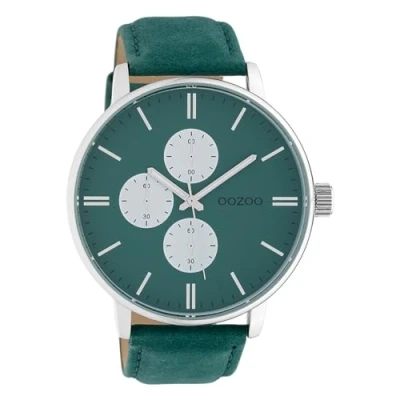 Afbeelding van OOZOO Timepieces Zilverkleurige horloge met groene leren band C10313